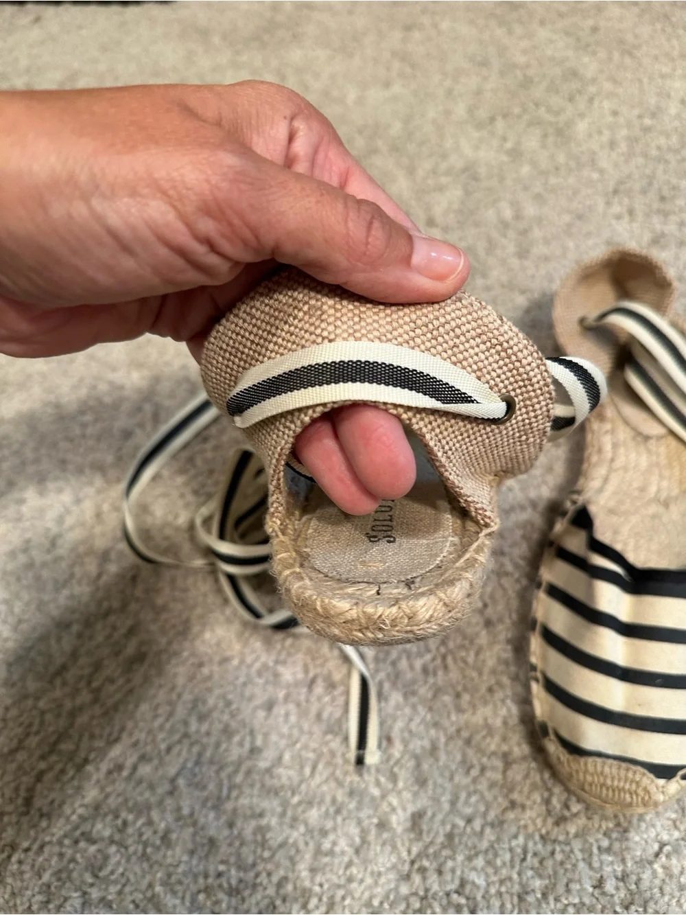 Soludos Black & White Striped Ankle-Tie Espadrille Flats